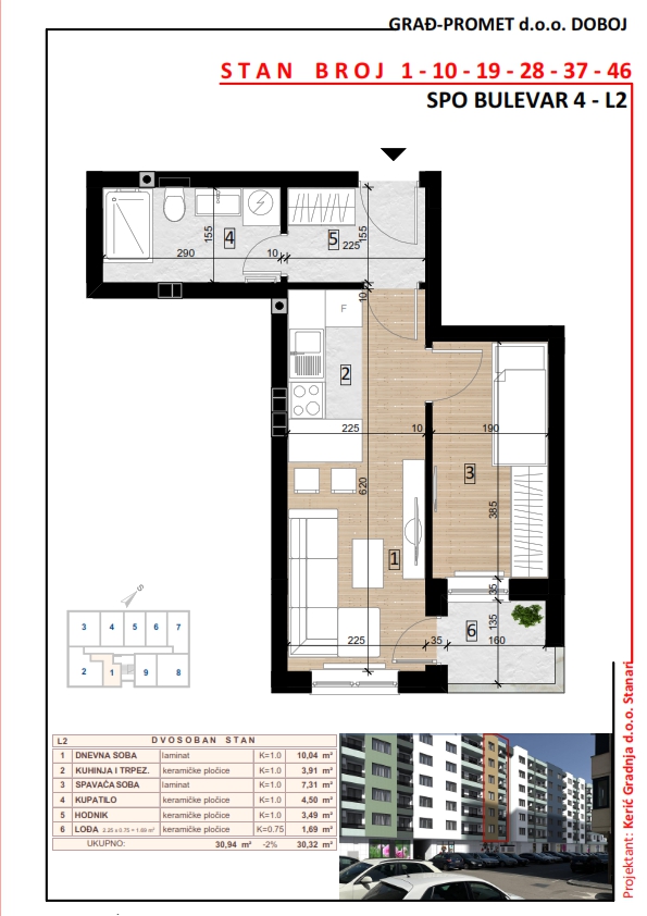 Dvosoban stan 46 · 30,32 m² · Lamela 2 — Tlocrt