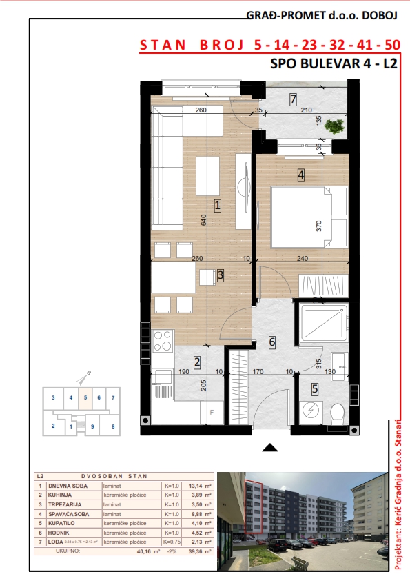 Dvosoban stan 41 · 39,36 m² · Lamela 2 — Tlocrt